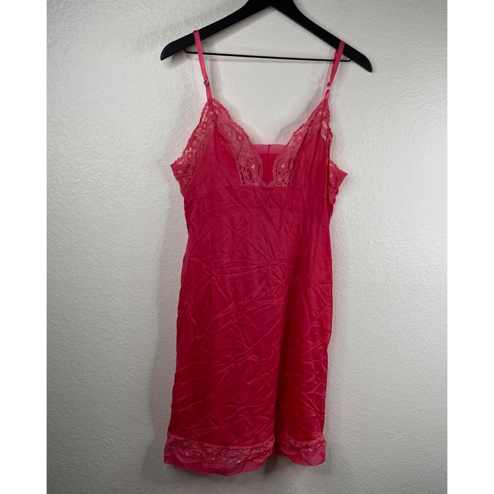 Vintage Henson Kickernick Slip Dress Lace Floral Pink Sz 36 Babydoll Y2K 90's